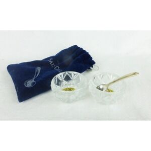Vtg Salt Cellars w/spoons handmade glass Bohemia Czech Republic set of 2